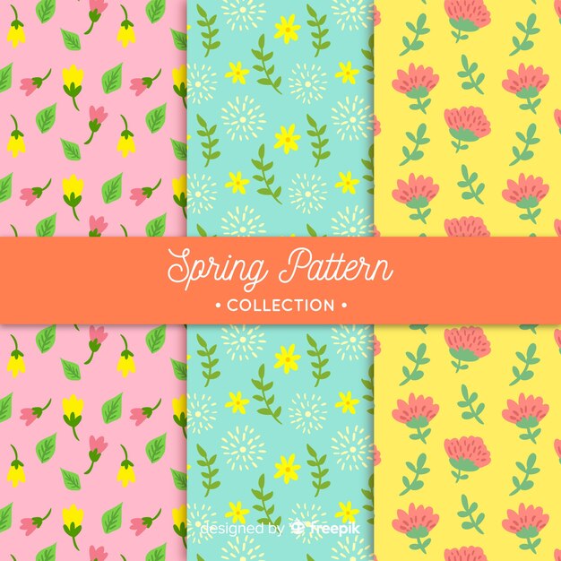 Free vector pastel color spring floral pattern set