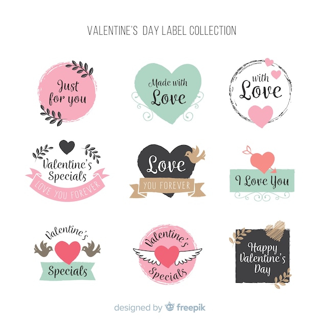 Free vector pastel color valentine label collection