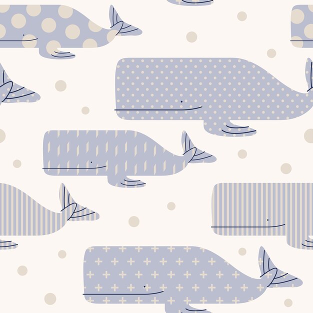 魚 クジラ タコとかわいいのシームレスパターン プレミアムベクター