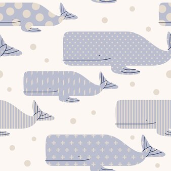 魚 クジラ タコとかわいいのシームレスパターン プレミアムベクター 魚 クジラ タコとかわいいのシームレスパターン プレミアムベクター