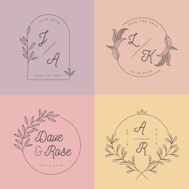Pastel colors minimalist wedding monograms