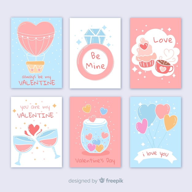 Pastel colors valentine's day card collection