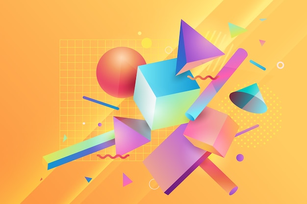 Free vector pastel-coloured 3d geometric shapes landing page