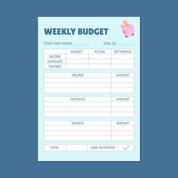 Pastel cute weekly budget planner