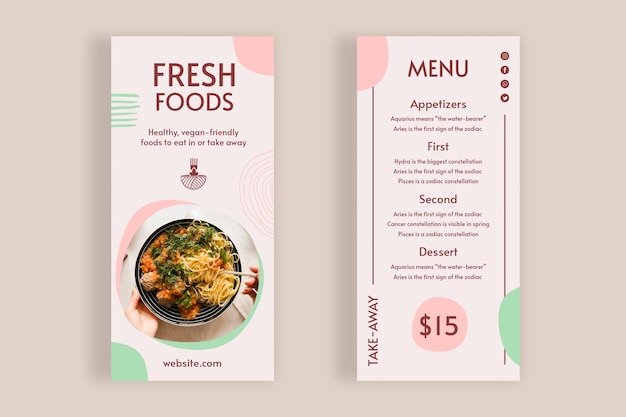 Free vector pastel delicious food restaurant rack card