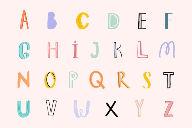 Free vector pastel doodle alphabet  word art set