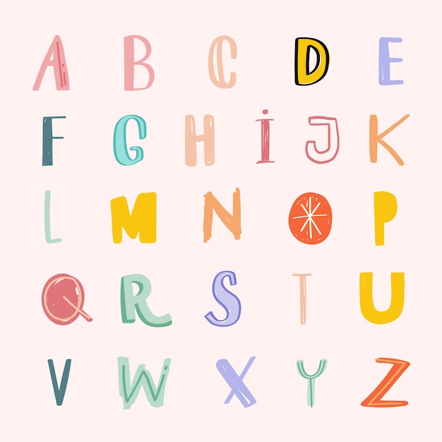 Pastel doodle alphabet  word art set