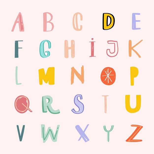 Pastel doodle alphabet  word art set