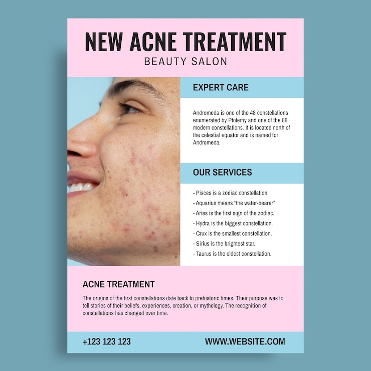 Free Vector pastel grid skin balance beauty salon acne treatment flyer