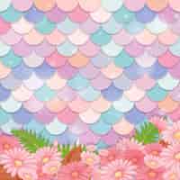 Free vector pastel mermaid scale pattern with many flowers