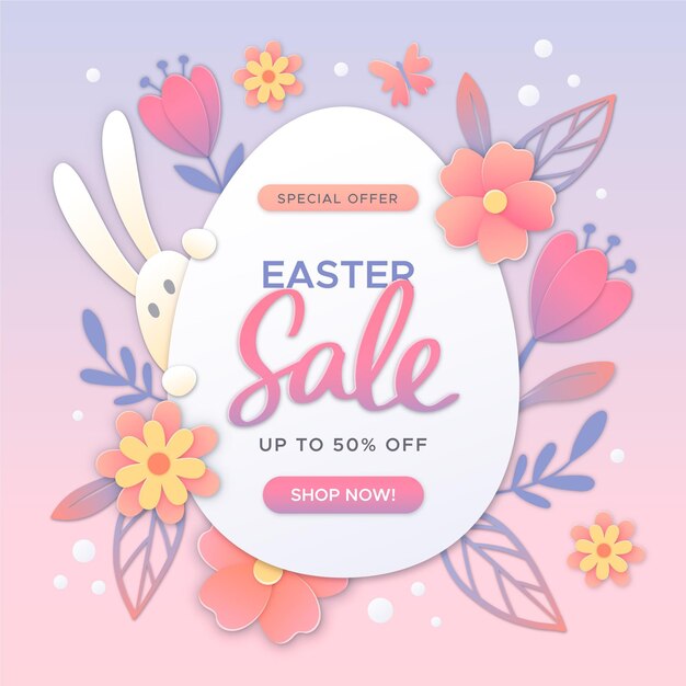 Pastel monochrome easter sale illustration in paper style