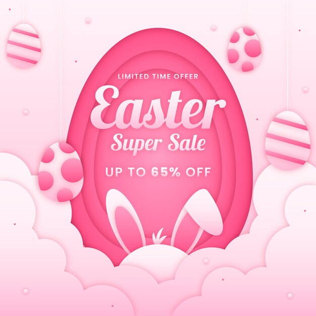 Pastel monochrome easter sale illustration in paper style