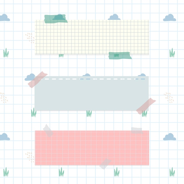 Pastel notepapers on cloud pattern background