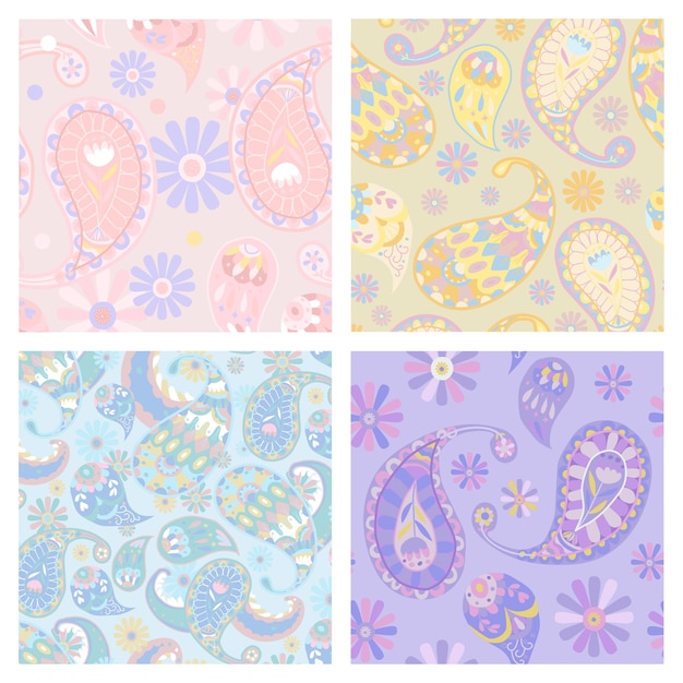 Free vector pastel paisley pattern vector seamless background set