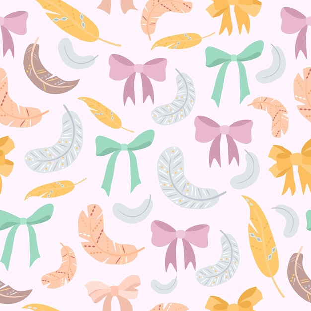 Free vector pastel pattern with bows and feathers