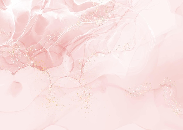 Pastel pink elegant alcohol ink design with gold glitter elements