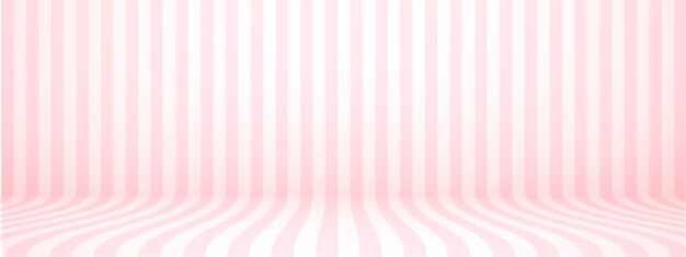 Pastel pink studio background with stripes, horizontal, retro style, illustration.