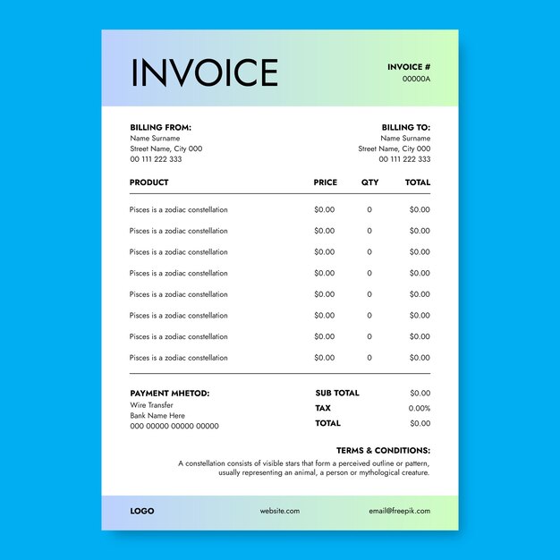 Pastel rental company invoice