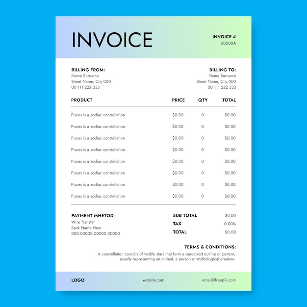 Pastel rental company invoice