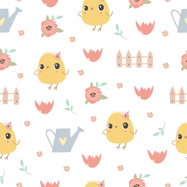 Pastel seamless pattern with chickens