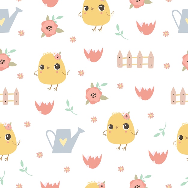 pastel seamless pattern with chickens