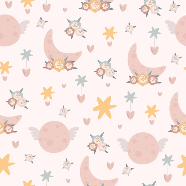 Pastel seamless pattern with moon