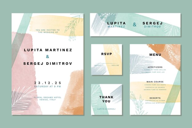 pastel shades watercolor wedding stationery items