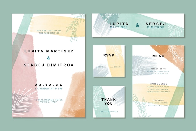 pastel shades watercolor wedding stationery items