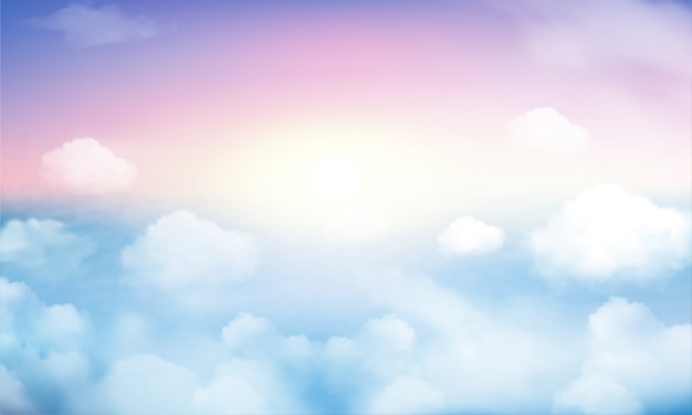 Pastel sky and white clouds background