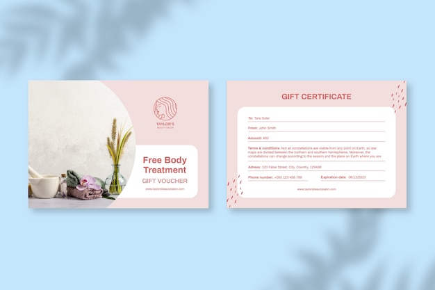 Free vector pastel taylor's beauty salon gift certificate