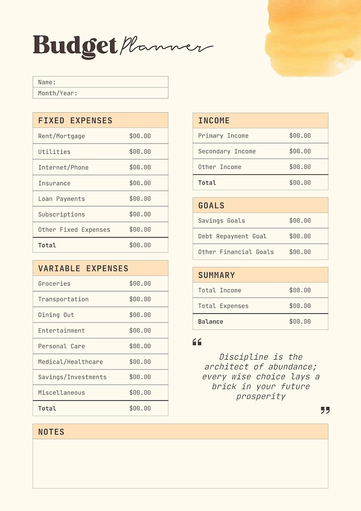 Free Vector pastel watercolor budget planner