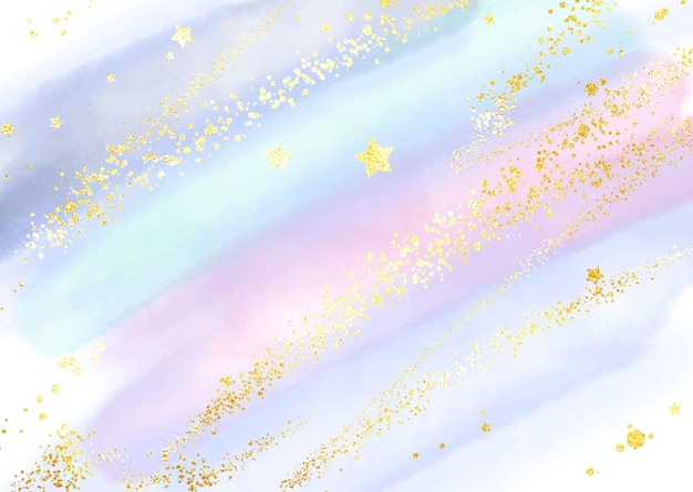 Free vector pastel watercolour background with glittery gold stars and confetti 2203