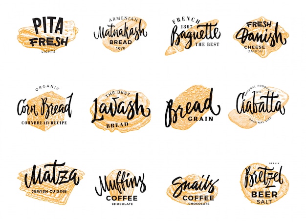 Pastry and bread logotypes set