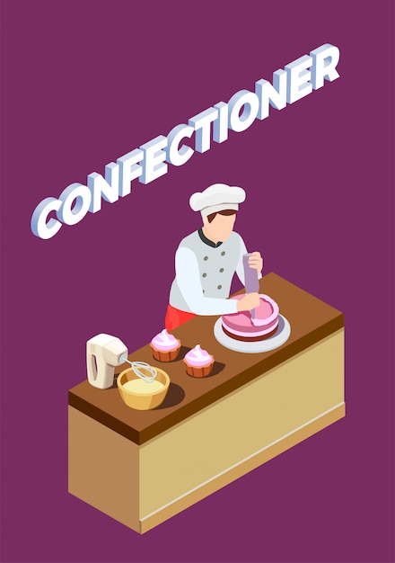 Free vector pastry chef isometric background