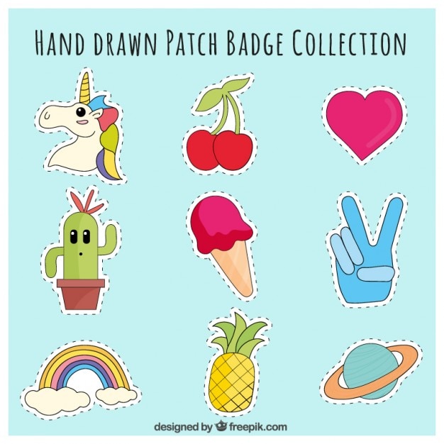 Free vector patches hand drawn with varied themes