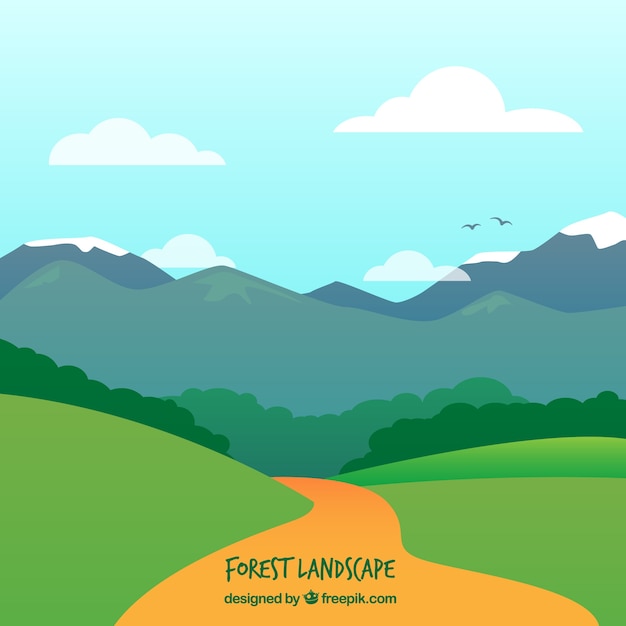 Free vector path in a landscape with mountains