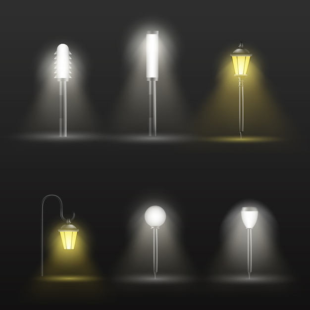 Free vector pathway, walkway outdoor lamps in modern and classic design