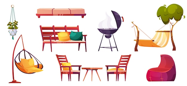 Free vector patio furniture for relax and cooking grill