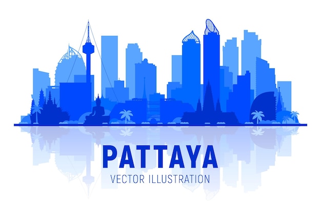 Pattaya thailandia skyline con panorama su sfondo bianco illustrazione vettoriale viaggi d'affari e concetto di turismo con edifici moderni