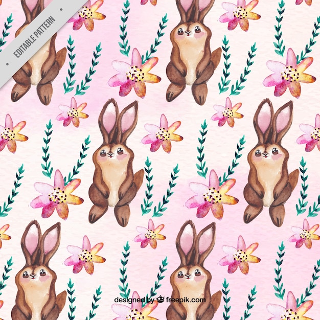 Free vector pattern of bunnies with floral ornaments