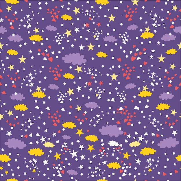 Free vector pattern cute clouds, stars