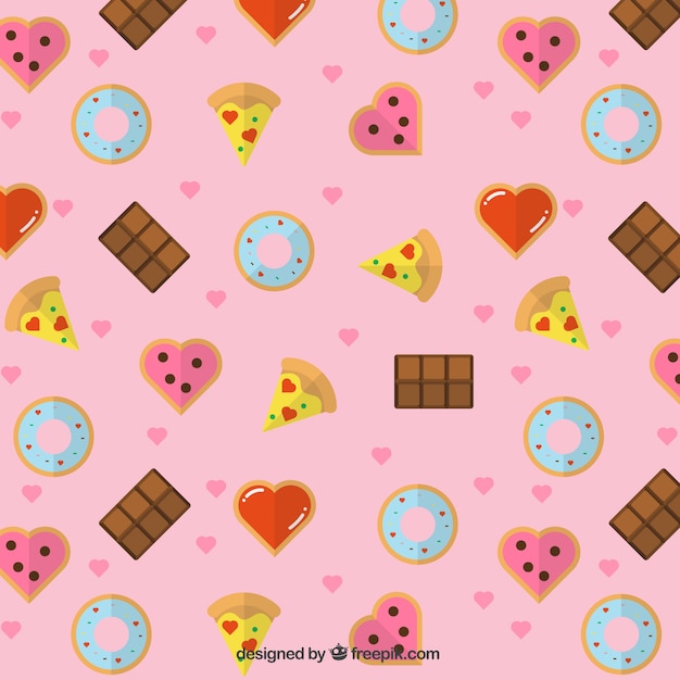 Pattern of delicious food and hearts