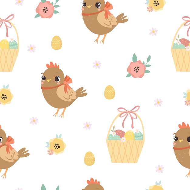 Pattern easter chicken and basket