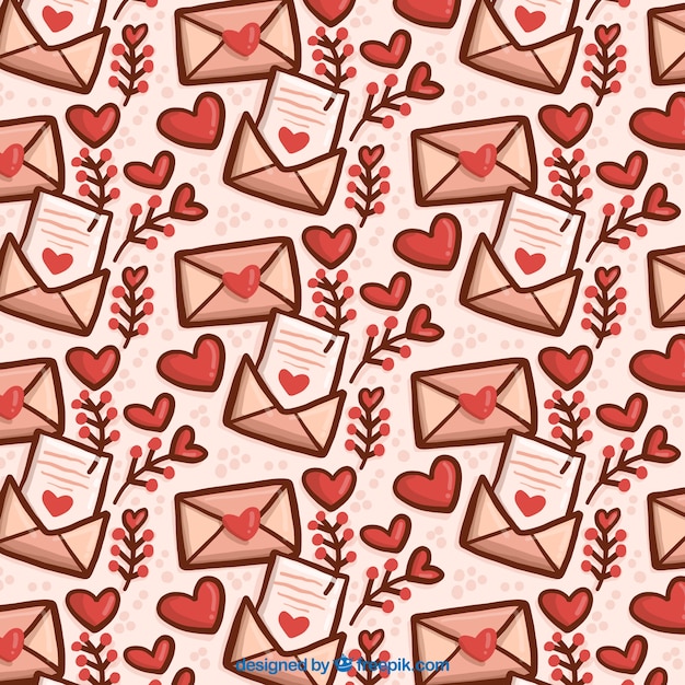 Pattern of envelopes and hand drawn hearts