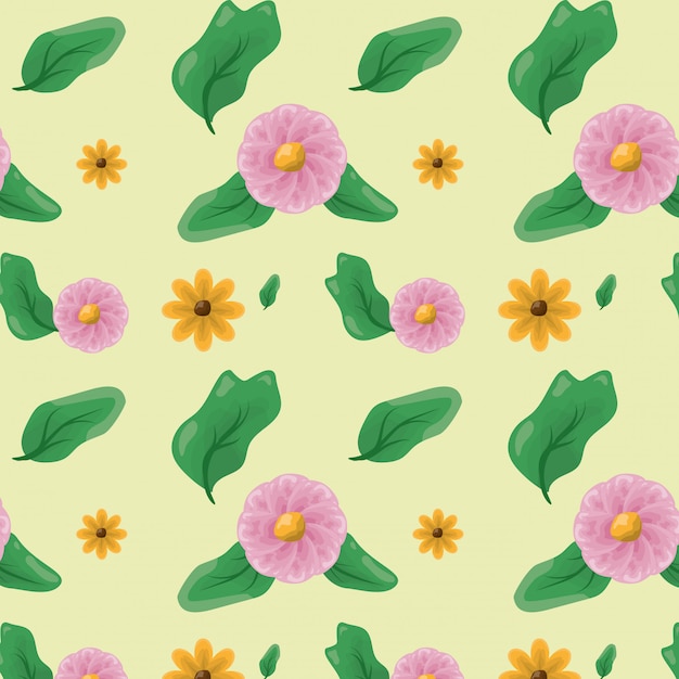 Pattern of flowers and green leaves, nature concept