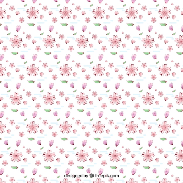 Pattern of  hand drawn flowers and leaves