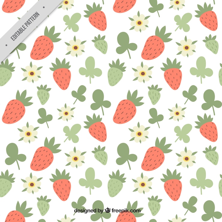 Free Vector pattern of hand drawn strawberries and flowers 