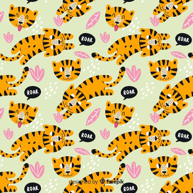 Pattern of hand drawn tigers