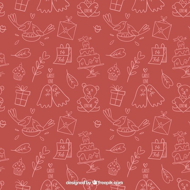 Free vector pattern of hand drawn valentine elements