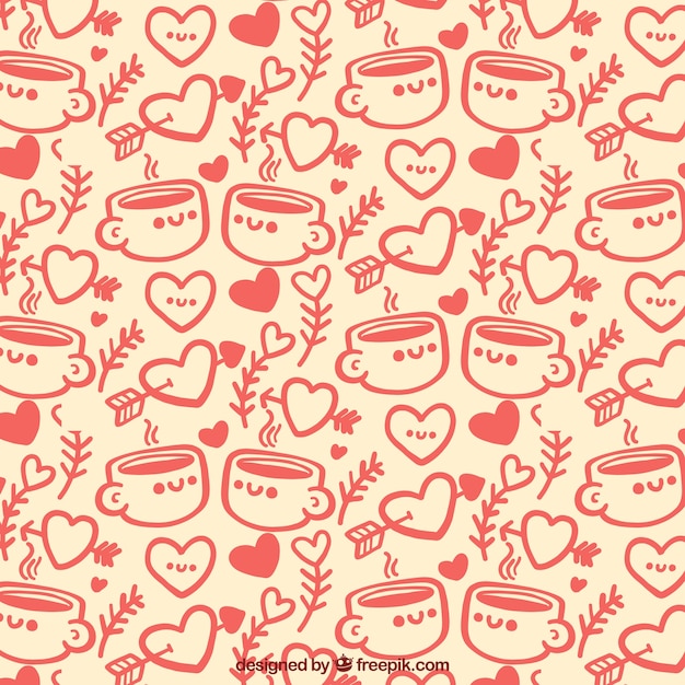 Free vector pattern of nice cups with hearts